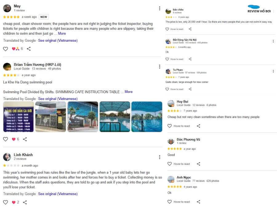 Review bể bơi La Khê mới nhất: Giá vé, giờ hoạt động, lịch bơi Đánh giá từ khách hàng