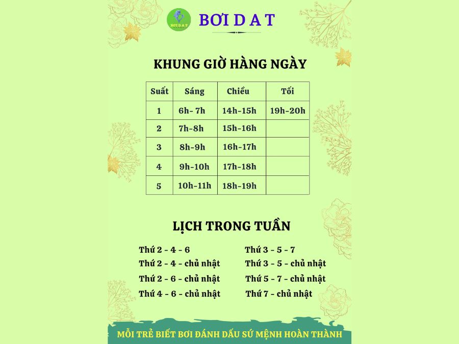 Review BƠI DAT – Thành Đoàn: Giá vé, giờ bơi, dịch vụ tốt Giờ mở cửa và suất bơi tại BƠI DAT - Thành Đoàn