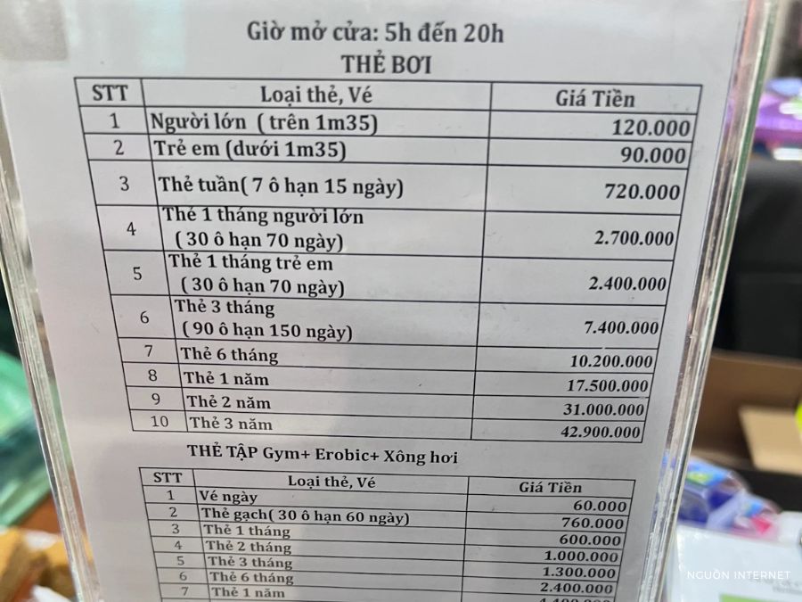 Review Bể Bơi Tăng Bạt Hổ mới nhất: Giá vé, giờ mở cửa Hình ảnh bảng giá vé bể bơi Tăng Bạch Hổ