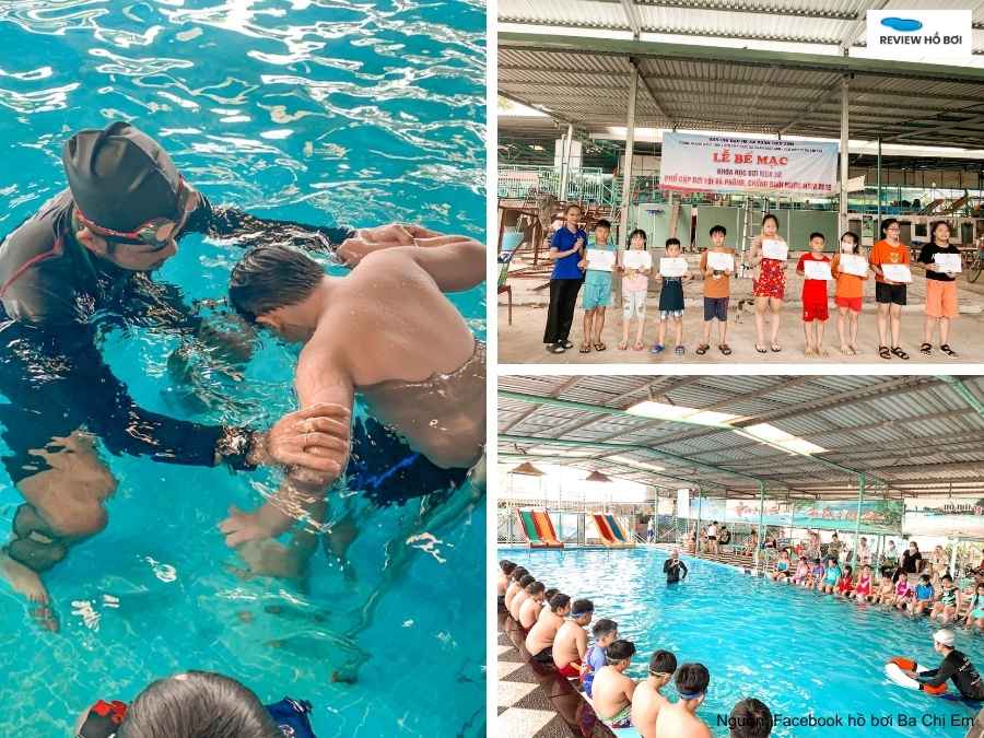 Review hồ bơi Ba Chị Em: Giá vé, giờ mở cửa và tiện ích đi kèm Cận cảnh một buổi học bơi tại Ba Chị Em