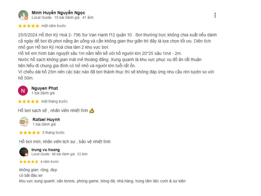 Review hồ bơi Kỳ Hòa 2 chi tiết - Giá vé, giờ mở cửa Ghi nhận những trải nghiệm thực tế từ khách hàng đã đến với hồ bơi Kỳ Hòa 2