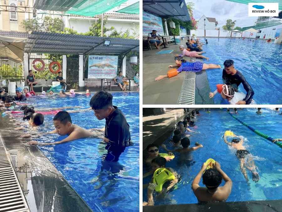 Review hồ bơi Lavie: Giá vé, dịch vụ và trải nghiệm thực tế Học viên nhiều độ tuổi đang học bơi tại hồ Lavie