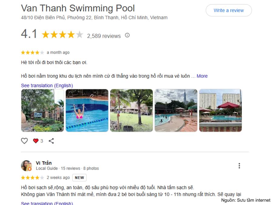 Review hồ bơi Văn Thánh: Giá vé, chất lượng nước và tiện ích Đánh giá thực tế của khách hàng về hồ Văn Thánh trên Google Maps