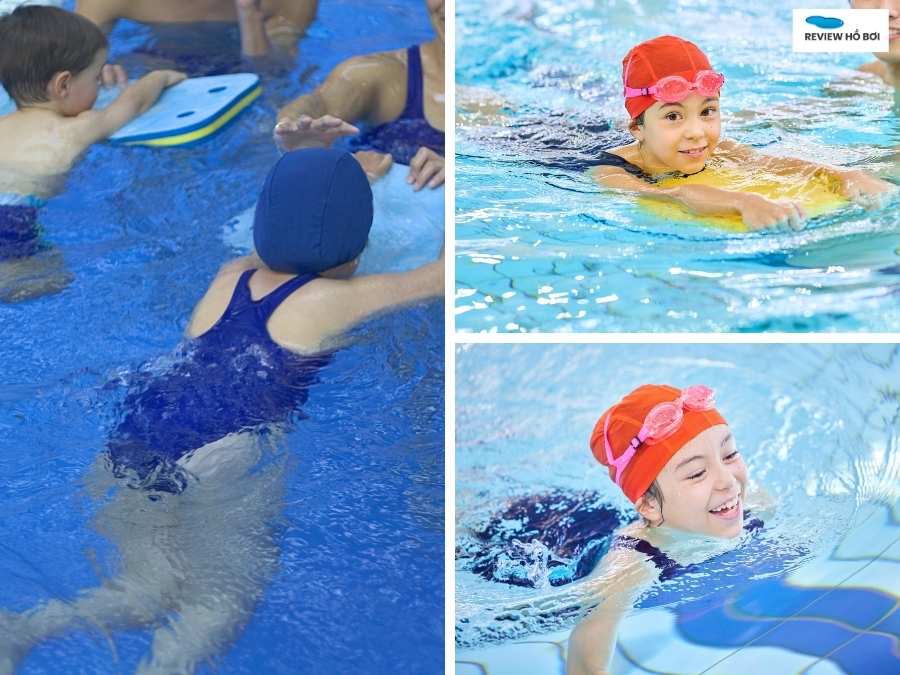 Học bơi bao lâu thì biết bơi? Giải đáp chi tiết cho người mới Bé gái đang học bơi cùng huấn luyện viên