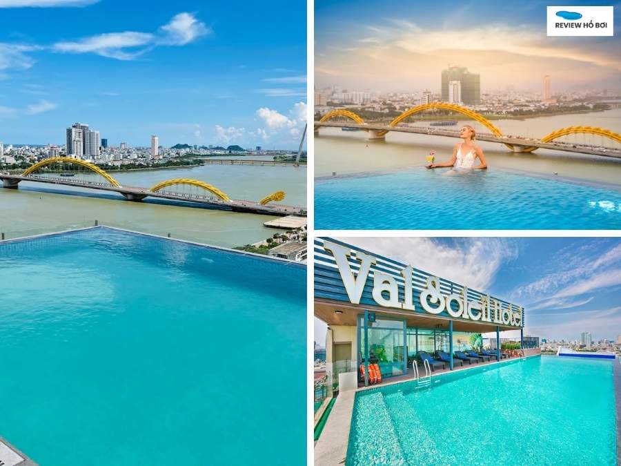 4 khách sạn hồ bơi vô cực Đà Nẵng view đẹp, lên hình sang chảnh Hồ bơi vô cực tầng thượng tại Val Soleil nhìn ra cầu Rồng và sông Hàn