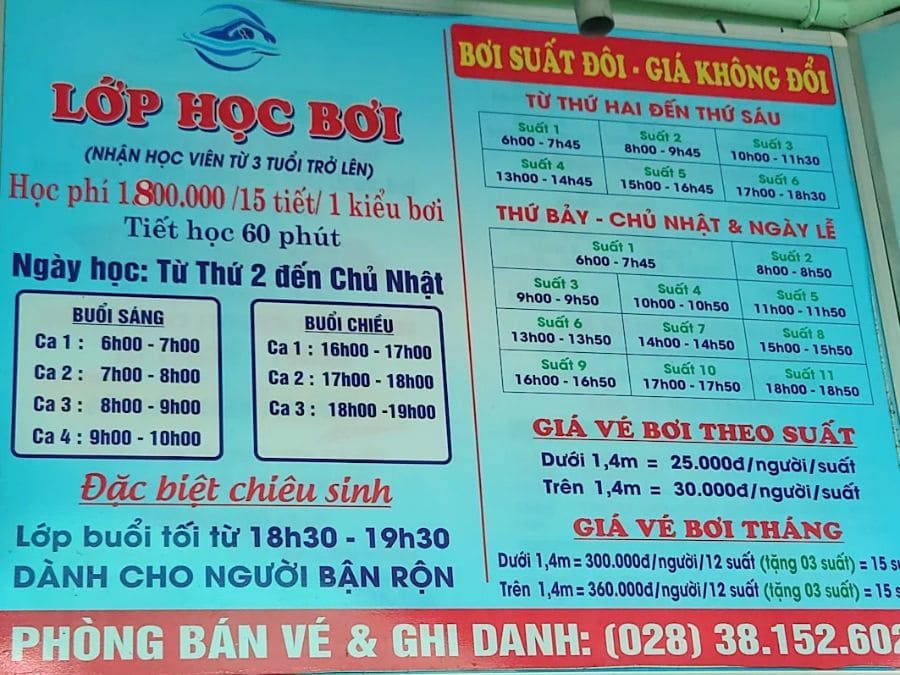 Giá vé hồ bơi Tây Thạnh Quận Tân Phú