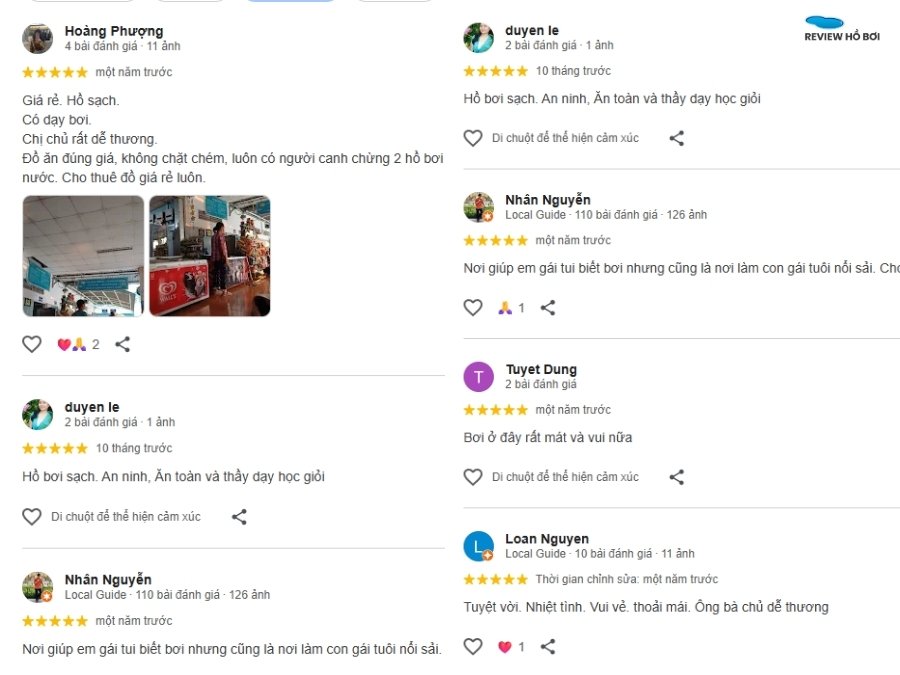 Khách hàng đánh giá cao không gian và lớp học bơi tại hồ bơi Cai Lậy
