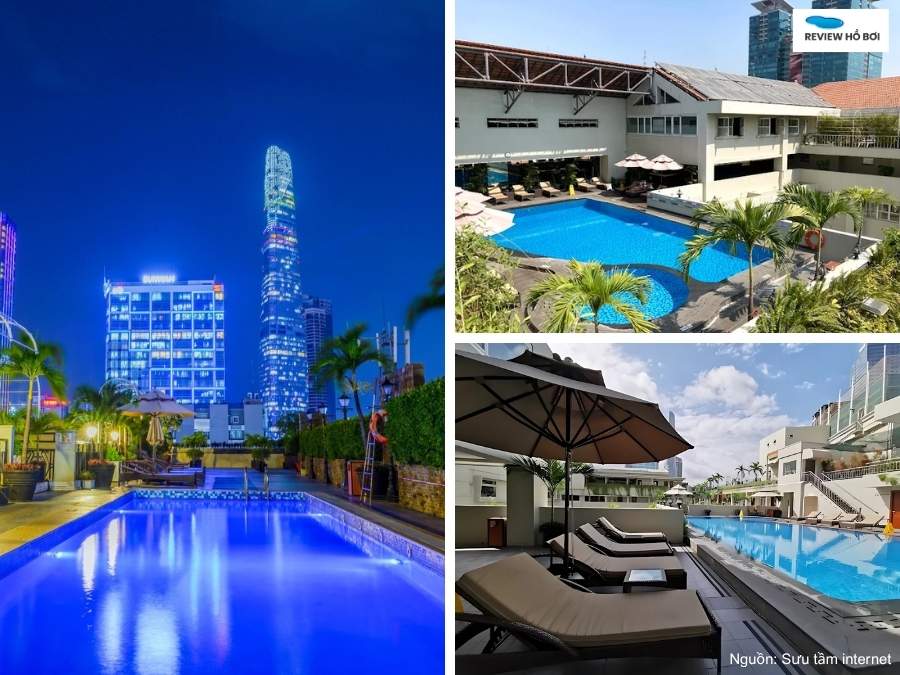 Toàn cảnh hồ bơi mở cửa buổi tối HCM trên tầng thượng khách sạn Rex