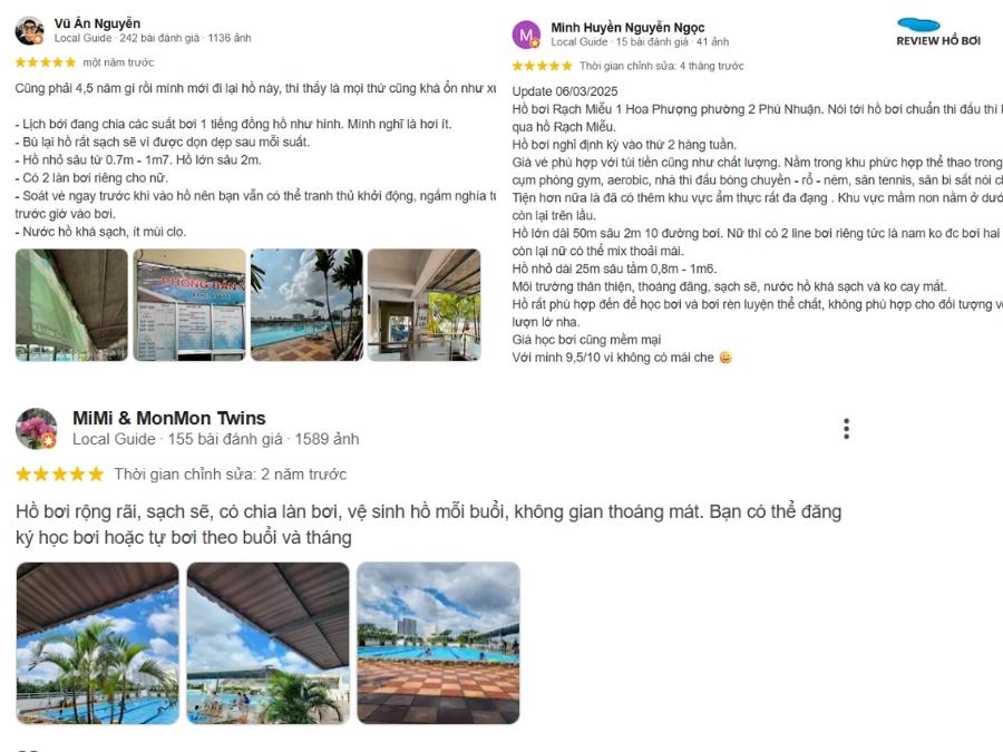 Review hồ bơi Rạch Miễu Phú Nhuận - Giờ mở cửa, giá vé Đánh giá khách hàng về hồ bơi Rạch Miễu TP.HCM