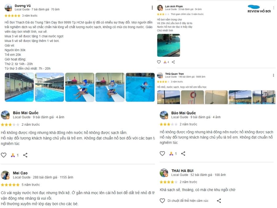 Review hồ bơi Thạch Đà Gò Vấp: Giá vé, giờ mở cửa, tiện ích Phản hồi khách hàng về hồ bơi Thạch Đà
