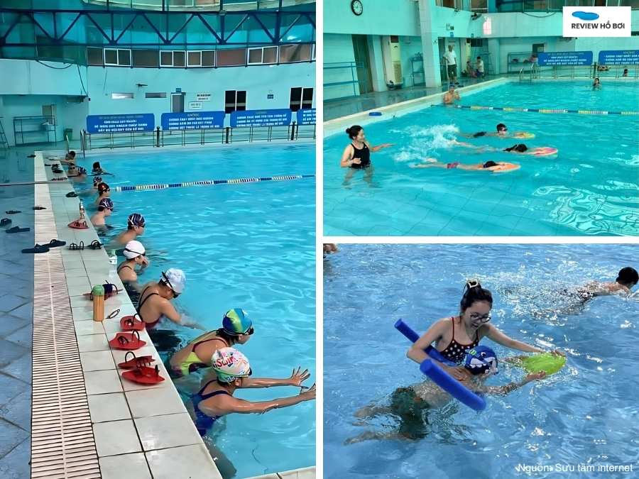 Review bể bơi Định Công mới nhất: Giá vé và giờ mở cửa Một lớp học bơi cho trẻ em đang diễn ra tại hồ bơi Định Công