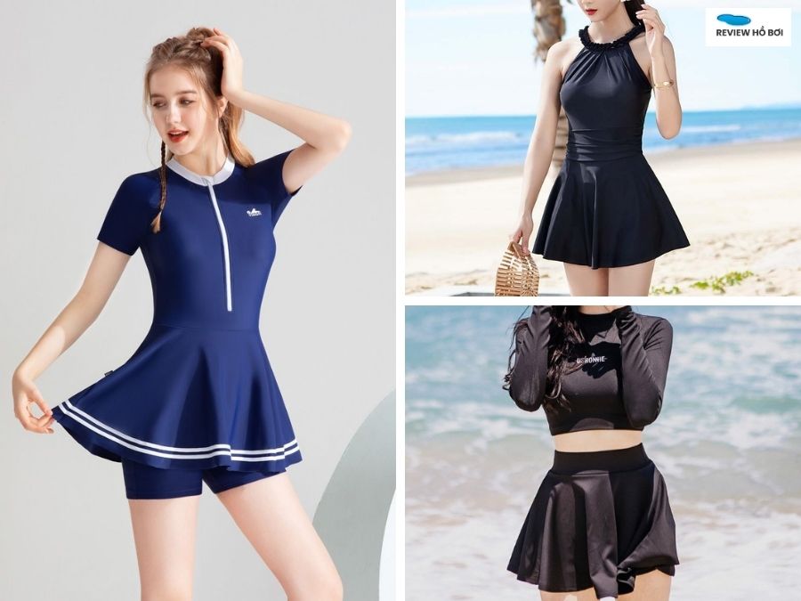 Những mẫu đồ bơi nữ đẹp, hot trend, quyến rũ nhất năm Bộ đồ bơi nữ dạng váy ôm dáng, phần váy xòe nhẹ, thanh lịch